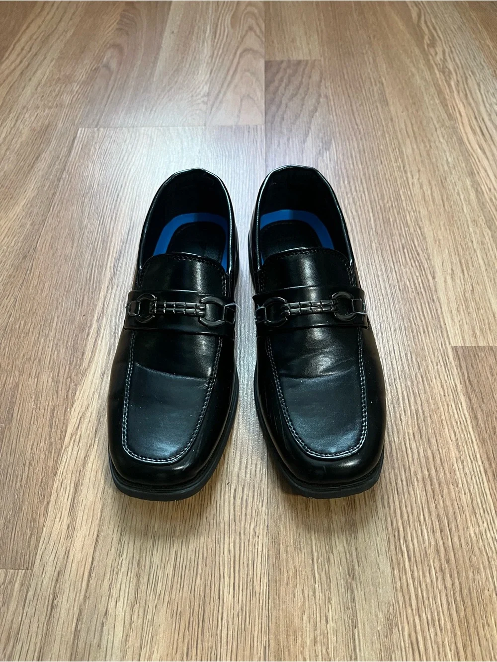 Kids Black Leather Slip-On Loafers